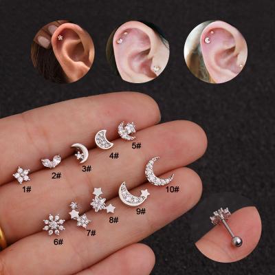 China FASHIONABLE HOVANCI Stainless Steel Flower Zircon Cartilage Zircon Cartilage Stud Earrings For Women Ear Bone Stud for sale