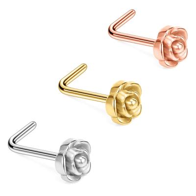 China FASHIONABLE Titanium Steel Nose Retainer Nose Stud HOVANCI Jewelry Rose Flower Shape Gold Piercing Nose Ring for sale