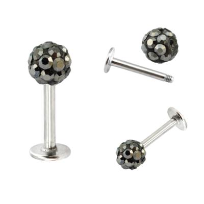 China 2019 Black Crystal Ball Stainless Steel Body Piercing Jewelry For Man Lip Labret Piercing Ring for sale