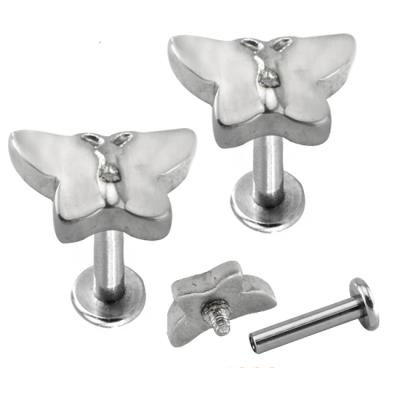 China Unique 316L Stainless Steel Jewelry Labret Stud Butterfly Lip Piercing Rings for sale