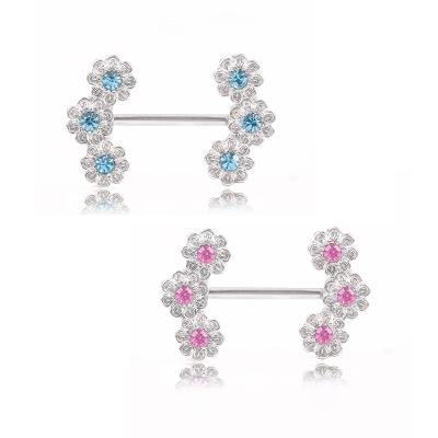 China HOVANCI 14G Nipple Barbell Punk Surgical Steel Rings With CZ Clear Nipple Flower Piercing Jewelry for sale