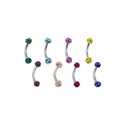 China Double Crystal Balls Banana Barbell Eyebrow piercing stainless steel for sale