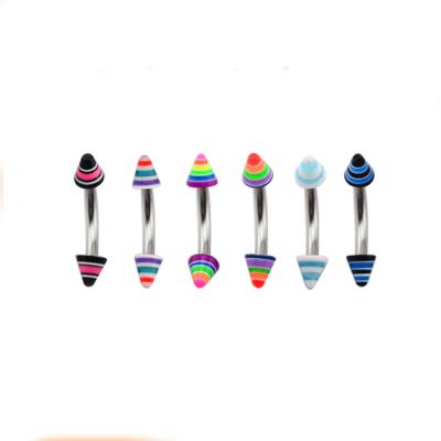 China Stainless Steel Colorful Acrylic Cones Curved Barbell Body Jewelry Eyebrow Piercing for sale