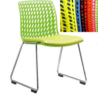 China Dining Chair New Style Modern Green Metal Frame Stackable Plastic Dining Chair With Comfortable Foam Cushion for sale