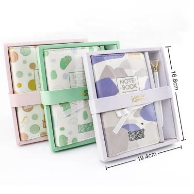 China PU+Paper Wholesale soft PU cover cute colorful pattern notebook journey funny smoothly writing pen stationery set gift for school office for sale