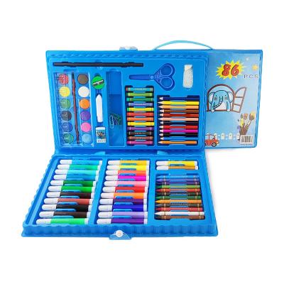 China Plastic 86 color color pencil crayon oil painting portable cute cartoon print box customization art drawing set stationery set for kids for sale