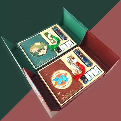 China Paper Exquisite national Chinese style lovely hard paper box luck lotus carp notebook golden bookmark tapes notepad stationery set for sale