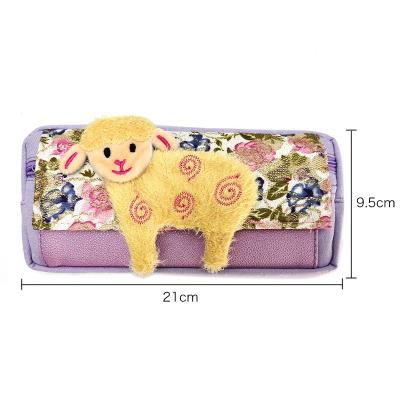 China Schools & Offices Wholesale cute kawaii sheep fancy flowers soft canvas large capacity multifunction pencil box pencil case for students kids for sale