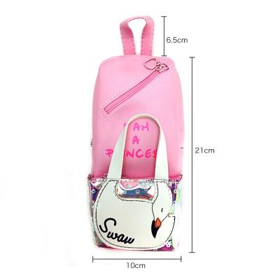 China Schools & Offices Factory price cute kawaii funny small backpack soft PU fantasy laser PVC stationery pencil box pencil case for students kids for sale