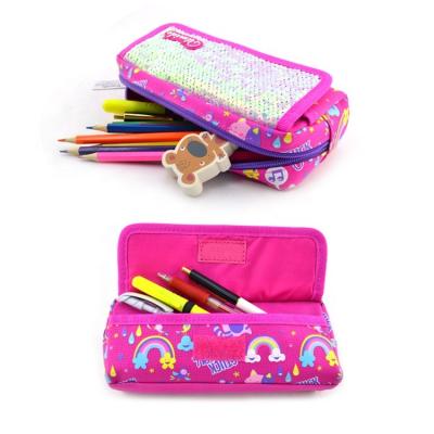 China Gift Factory wholesale custom color polyester fantasy two-side paillette pencil box pencil case stationery gift for kids for sale