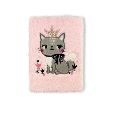 China Plush New fashion lovely cute pink soft plush cartoon cat embroidery exquisite stationery writing notebook for kids girls for sale