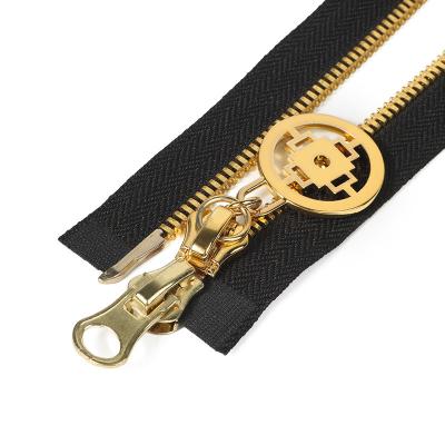 China Wholesale High Quality Custom Metal Double Zipper 3#5#8#brass Auto Lock Metal Zipper For Garment Bags for sale