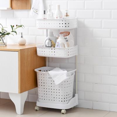 China New Product PP Plastic Multilayer Wheeled Handles Laundry Basket Household Storage Rack for sale