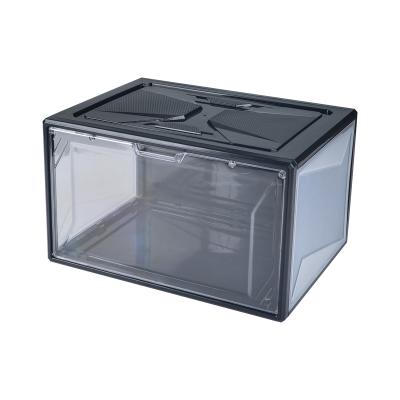 China Stored Easy To Assemble And Stackable Hard Black Transparent Plastic Shoe Box for sale