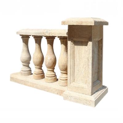 China Square Column DesignTravertine Solid Beige Stone Stair Balcony Baluster for sale