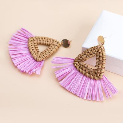 China BOHEMIA Bohemian Beach Style Exaggerated Rattan Braided Straw Earring Handmade Women Fan-shaped Earrings for sale