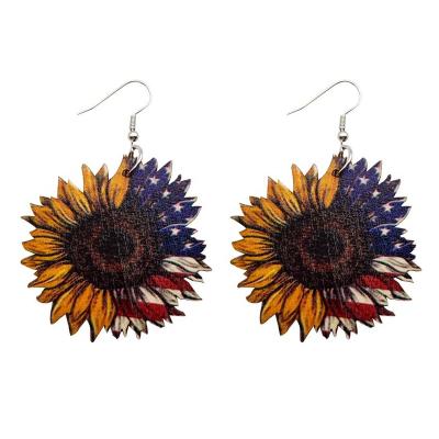 China TRENDY Independence Day fashion jewelry earrings exaggerated flag sunflower female wooden earrings for sale