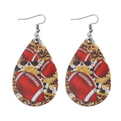 China FASHIONABLE wholesale PU leopard game day print women leather earrings fashion red rugby earrings for sale