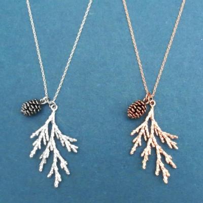 China New Trendy Lady Trendy Vintage Twig Leaf Necklace Personality Pine Cone Pendant Christmas Necklaces for sale