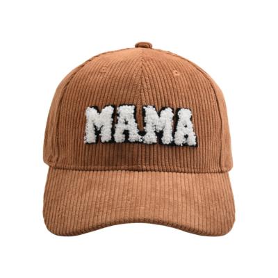 China New Solid Color Waterproof MOM Embroidered Stripe Corduroy Winter Spring Baseball Cap For Mother Kids for sale