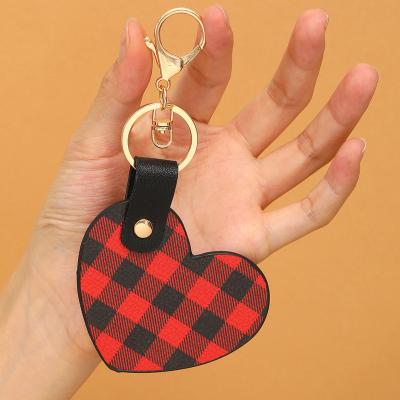 China Daily Life Valentine's Day Heart Shape PU Key Chain Bag Key Accessories Red Plaid Christmas Leather Key Chain for sale