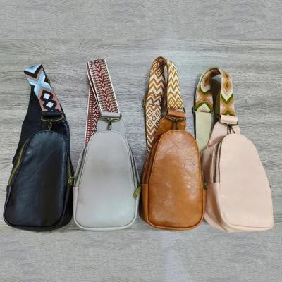 China Custom RFID Vintage Solid Color PU Leather Cross - Body Sling Bag Guitar Strap Female Chest Bag Geometric for sale