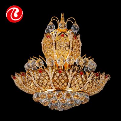 China Modern Top Grade Europe Classic Crystal Brass Frame Flower Gold Chandelier for sale