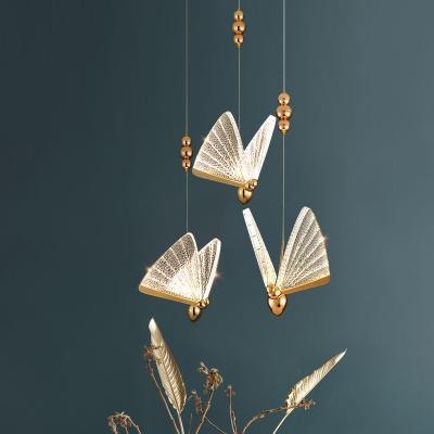 China Designer Modern Simple Light Luxury Butterfly Dining Room Decorative Lighting LED Bar Pendant Lamp for sale