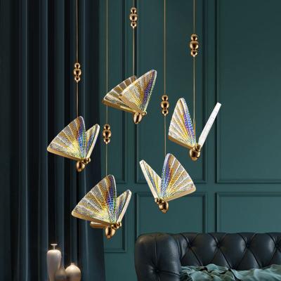 China Hot Sale Modern Creative Butterfly Shade Gold Animal Acrylic Led Contemporary Nordic Hanging Pendant Lamp for sale