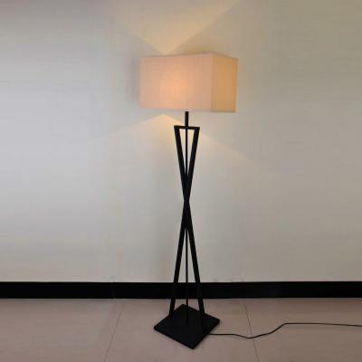 China Farmhouse High Quality Square Fabric Shade Handmade Wrought Iron Low Floor Lamp for sale