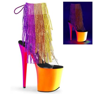 China Size Increasing 20cm Base Drill Multicolor Tassels Platform Thick High Heel Waterproof Ankle Boots Tied With Cool Boots for sale