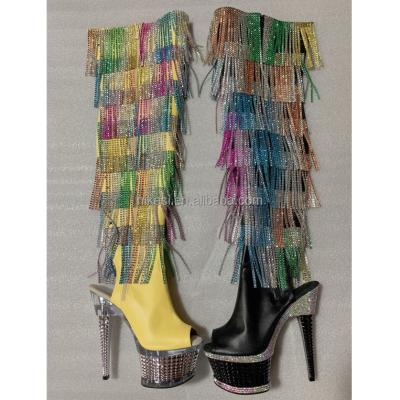 China Super Height Growing Rainbow Tassel Boots High Heel Diamond Tassel Boot for sale