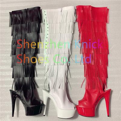 China Height Increasing 6inch-15CM Tassel Boots High Heel Super Leather Material Tassel Boot White Black and Red for sale