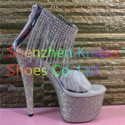 China Height Increasing 7inch-17CM Super High Heel Diamond Tassel Boot Diamond Sole Ankle Boots Crystal Shoes for sale