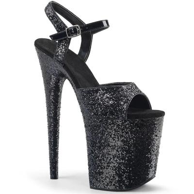 China Breathable 20cm sequins decorated female thick bottom waterproof platform buckle pole dance performance sandals for sale