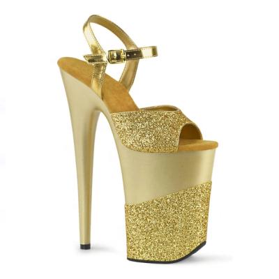 China Rncksi Height Increasing 23CM Glitter Decorated Platform Dance Sandals 9 Inches Waterproof Extremely High Pole Sandals for sale