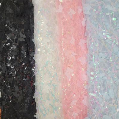 China 2023 3d Tulle Lace Mesh Sequins Embroidery Sequin Fabric Luxury Net Butterfly for sale