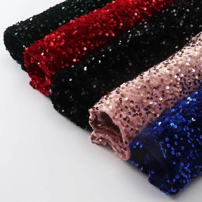 China Elastic African Galaxy Velvet Stretch Embroidered Sequins Stretch Fabric For Wedding Party for sale