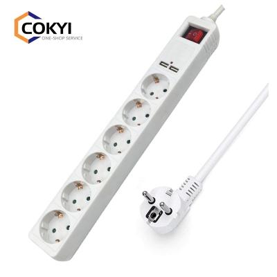 China Residential / General Purpose 6 Way Power Strip with 2 USB Charging Outlets and Flat Plug with Switch (Connector Strip with Increased Touch Protection) for sale