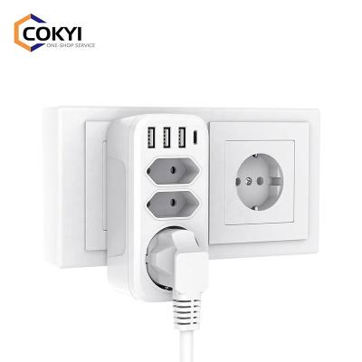 China 3 Residential/Multi-Purpose Outlets with 3 USB Ports and 1 Left Type-C, Wireless Charger 7-in-1 Outlet Adapter with USB Charger, EU Smart Wall Plug for sale