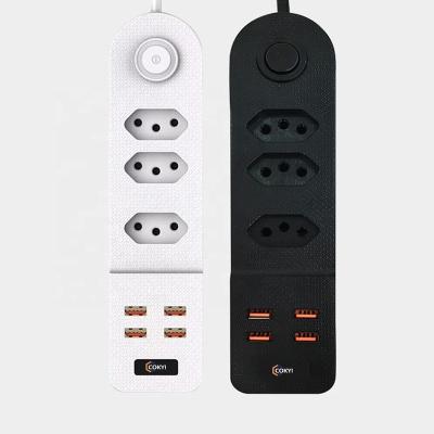 China Manufacturer Brazil Power Residential/Multi-Purpose 4-Outlet Baseband Panel with 4 USB Charging Ports, Custom Long Power Cords for sale