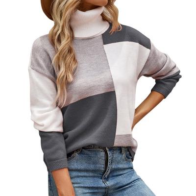 China Anti-wrinkle Women's sweater casual jumper light striped loose shirt autumn/winter lapel patchwork color sweater woman for sale