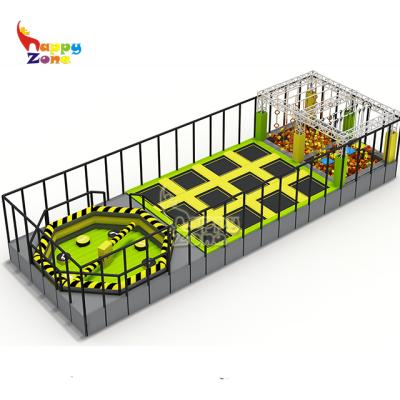 China Large Trampoline Park 100-200sqm Commercial Indoor Trampoline Park Interesting Design With Elimination, Small Ninja Course And Climbing Walls for sale