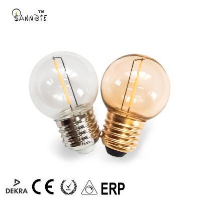 China Outdoor decoration Led filament bulb decorative 24v110v 240v custom filament bulb G45 plastic festoon bulb filament for outerdoor string light for sale