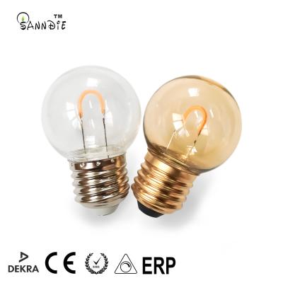 China Outdoor decoration Led filament bulb decorative 24v110v 240v custom filament bulb G45 plastic festoon bulb filament for outerdoor string light for sale