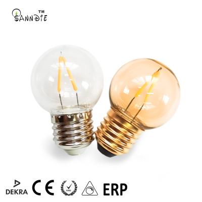 China Outdoor decoration Led filament bulb decorative 24v110v 240v custom filament bulb G45 plastic festoon bulb filament for outerdoor string light for sale