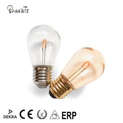 China Outdoor decoration S14 led filament bulb decorative 24v110v 240v custom filament bulb ST45 plastic festoon bulb filament for outerdoor string light for sale