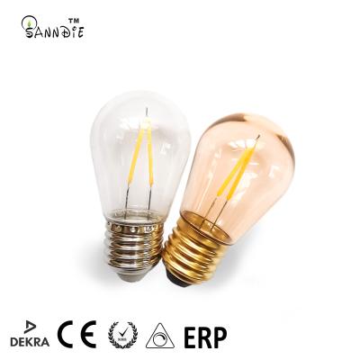 China Outdoor decoration S14 led filament bulb decorative 24v110v 240v custom filament bulb ST45 plastic festoon bulb filament for outerdoor string light for sale