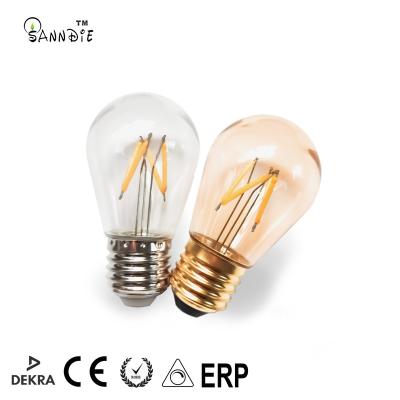 China Outdoor decoration S14 led filament bulb decorative 24v110v 240v custom filament bulb S14 plastic festoon bulb filament for outerdoor string light for sale