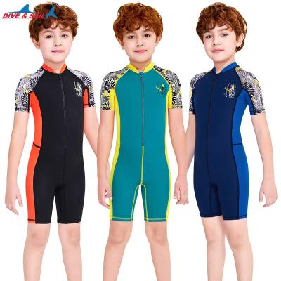 China Plus Size DIVE&SAIL Kids One Piece Rash Guard Chest Zipper Shorts Sheath Swimsuit Snorkeling Swimsuit UV Swimwear Kids Swimming Suit Kids for sale